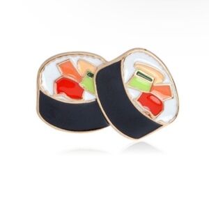 Kawaii Sushi Pin, Japanese Food Enamel Metal Pin, Black, Red, Orange